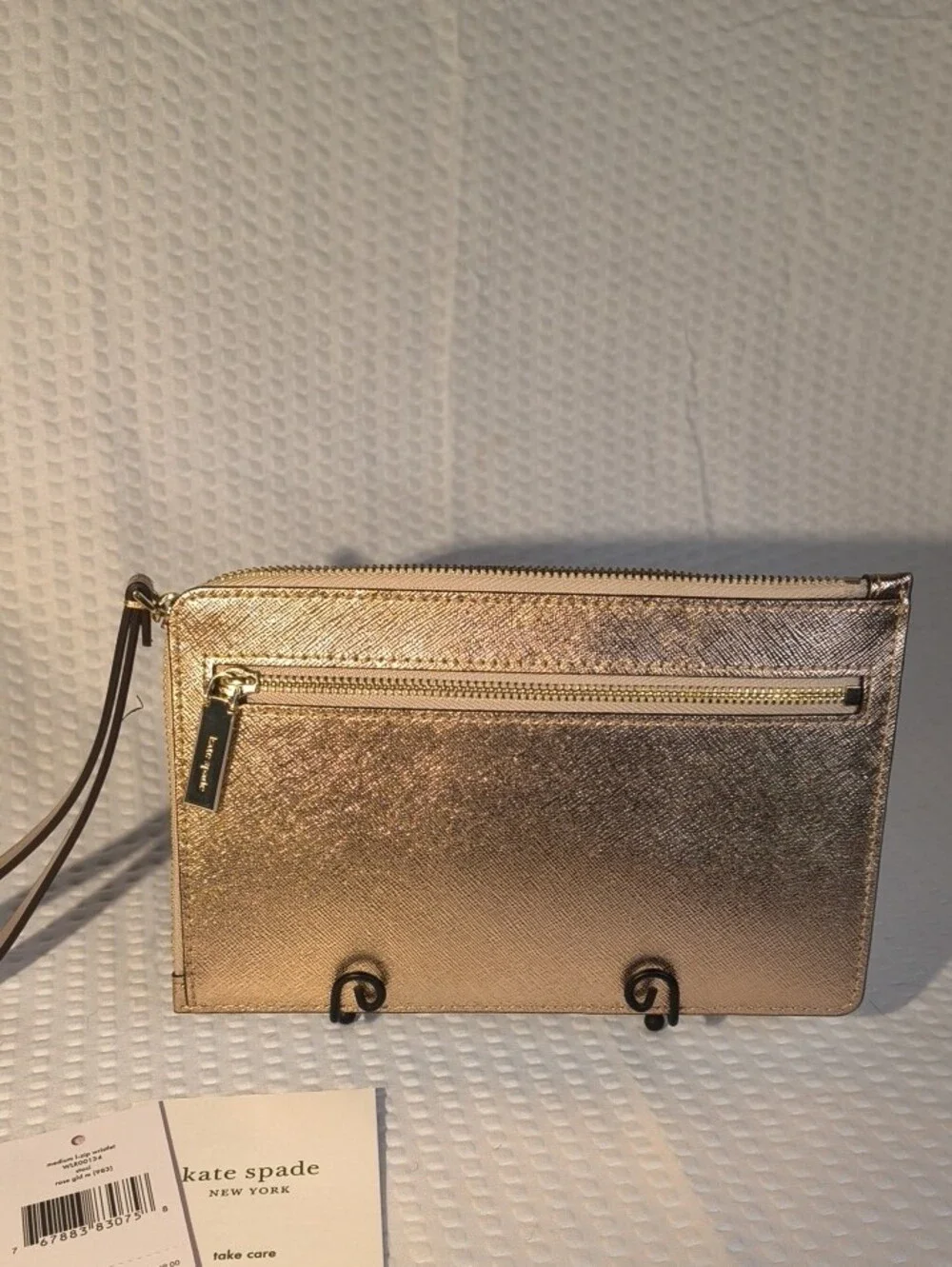 kate spade Medium L-Zip Rose Gold Metallic  Wristlet (Staci) MSRP$119 NWT